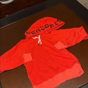 Philanthropy Red Hooded Sweatshirt with Text on Hood